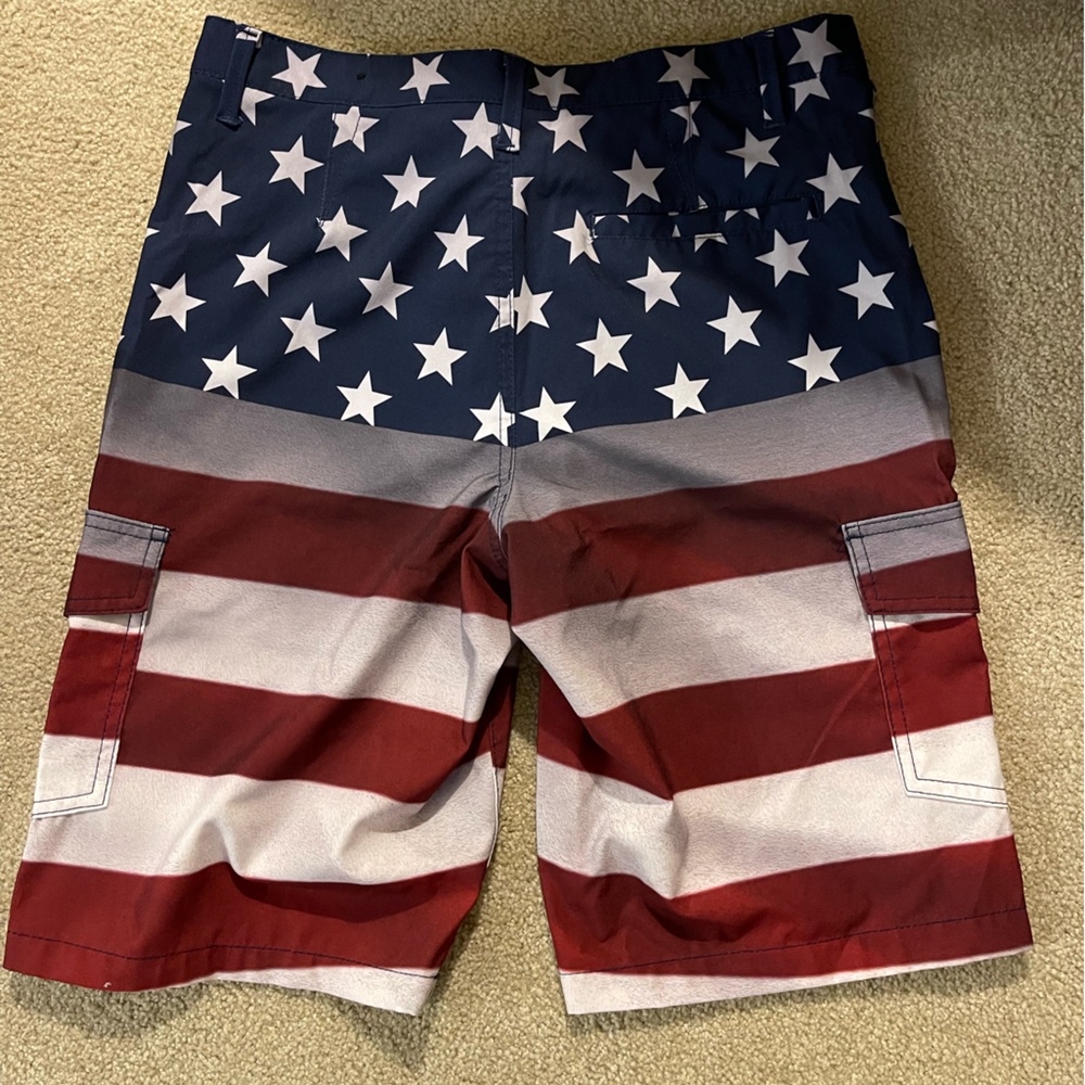 Hawk Swim Trunks, Waist 32, Colors: Red, White, Blue
